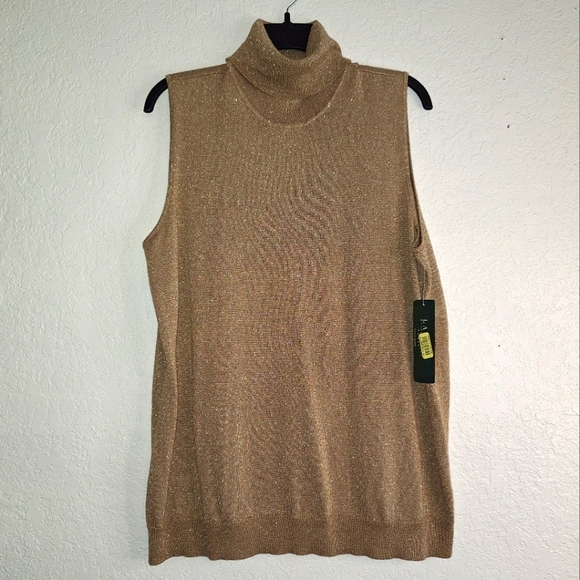 Ralph Lauren Tops - NWT LaurenRalphLauren Silk Blend Sequin Gold Turtleneck Sleeveless Sweater 2X